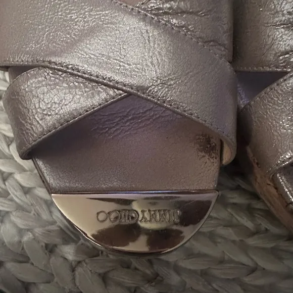 Jimmy Choo gold strap Panna Wedge Sandal size 9. 5