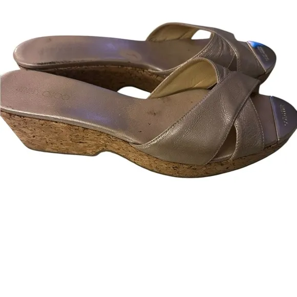 Jimmy Choo gold strap Panna Wedge Sandal size 9. 5