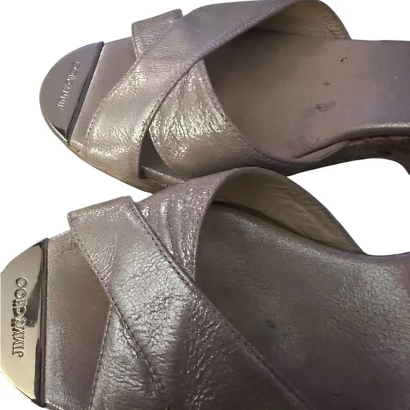 Jimmy Choo gold strap Panna Wedge Sandal size 9. 5