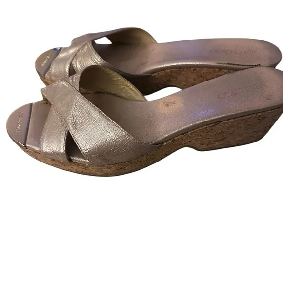 Jimmy Choo gold strap Panna Wedge Sandal size 9. 5