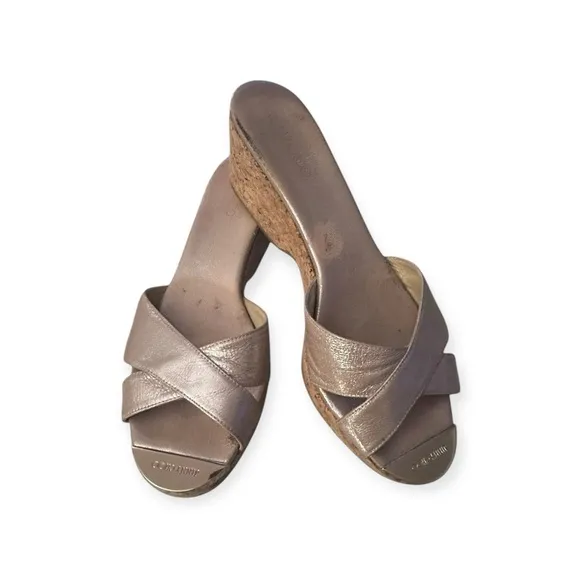 Jimmy Choo gold strap Panna Wedge Sandal size 9. 5