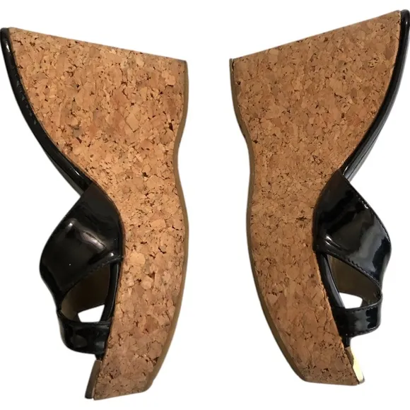 Jimmy Choo patent Prima cork wedges sandals size 36.5