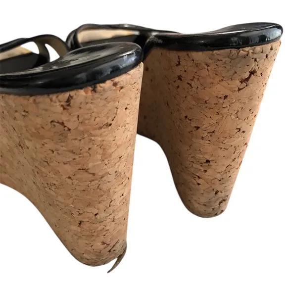 Jimmy Choo patent Prima cork wedges sandals size 36.5