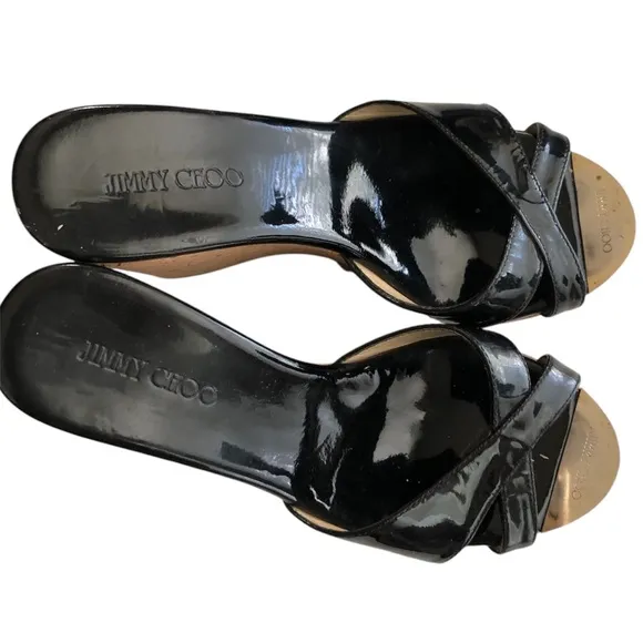 Jimmy Choo patent Prima cork wedges sandals size 36.5