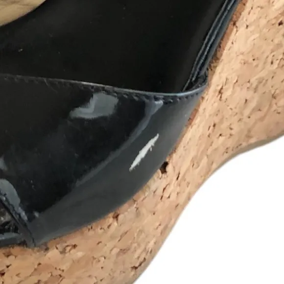 Jimmy Choo patent Prima cork wedges sandals size 36.5