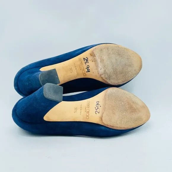 Jimmy Choo Shoes Womens 38.5 US 8.5 Navy Suede Billie 85 Block Heels Pumps