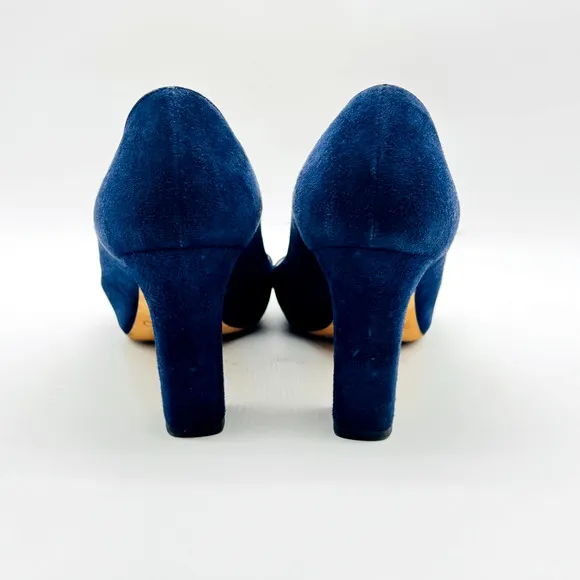 Jimmy Choo Shoes Womens 38.5 US 8.5 Navy Suede Billie 85 Block Heels Pumps