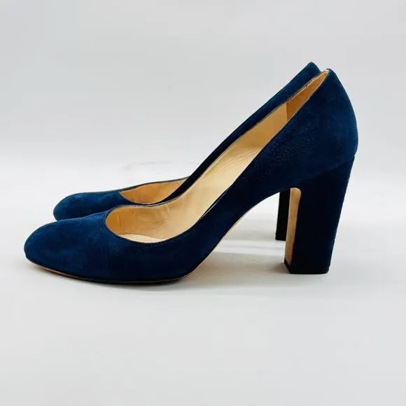 Jimmy Choo Shoes Womens 38.5 US 8.5 Navy Suede Billie 85 Block Heels Pumps