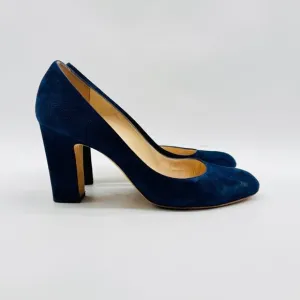 Jimmy Choo Shoes Womens 38.5 US 8.5 Navy Suede Billie 85 Block Heels Pumps