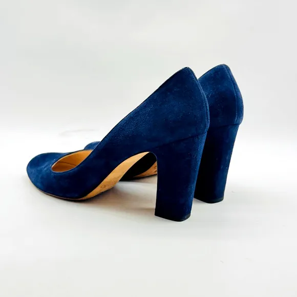 Jimmy Choo Shoes Womens 38.5 US 8.5 Navy Suede Billie 85 Block Heels Pumps