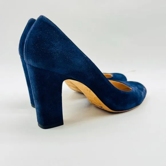 Jimmy Choo Shoes Womens 38.5 US 8.5 Navy Suede Billie 85 Block Heels Pumps