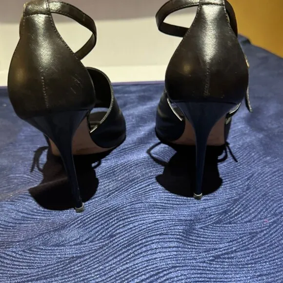 Jimmy Choo Strappy Black Leather Evening Shoe with Shiny Heel--Size 40.5