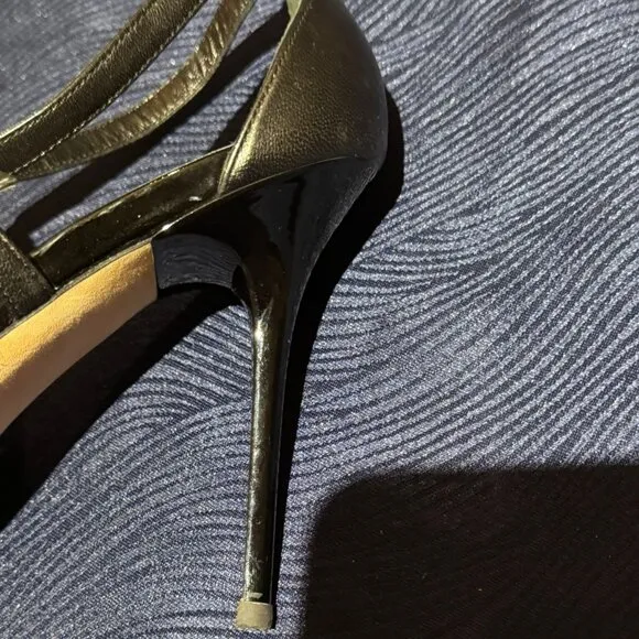 Jimmy Choo Strappy Black Leather Evening Shoe with Shiny Heel--Size 40.5