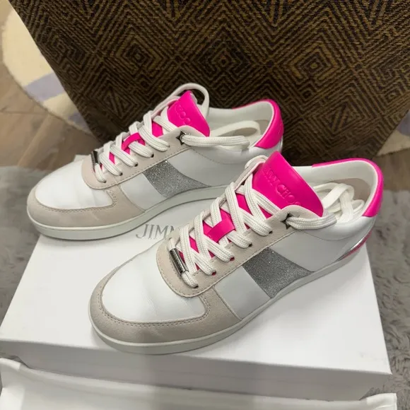 Jimmy Choo Women's White and Pink Teri Sneakers