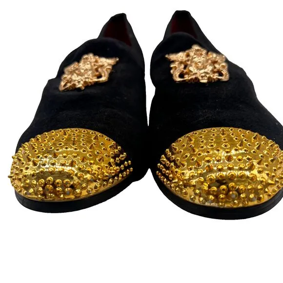 JITAI Black Velvet Shoes Men's 12 Slip-On Red Velvet Lined Penny Loafer Luxury
