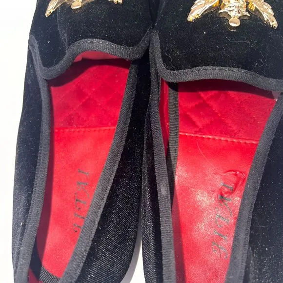 JITAI Black Velvet Shoes Men's 12 Slip-On Red Velvet Lined Penny Loafer Luxury
