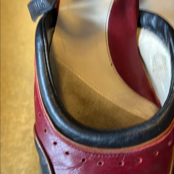 John Fluevog QTee Black and Cherry Buckle heels size 8 ( typical size 8.5)