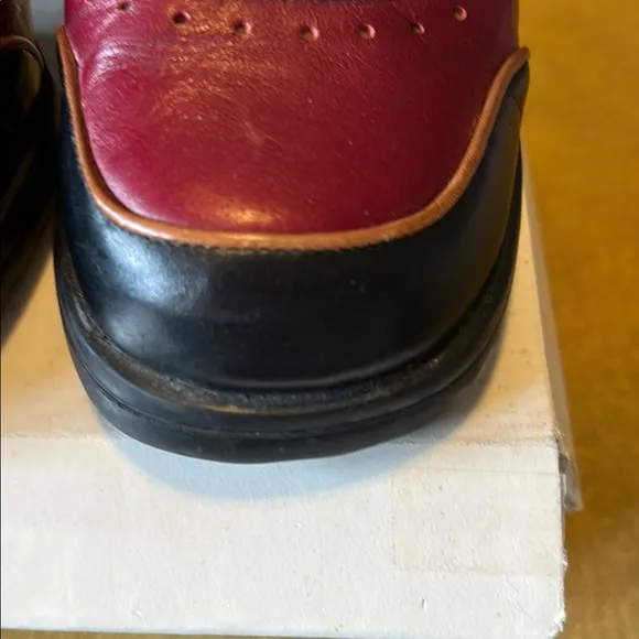 John Fluevog QTee Black and Cherry Buckle heels size 8 ( typical size 8.5)