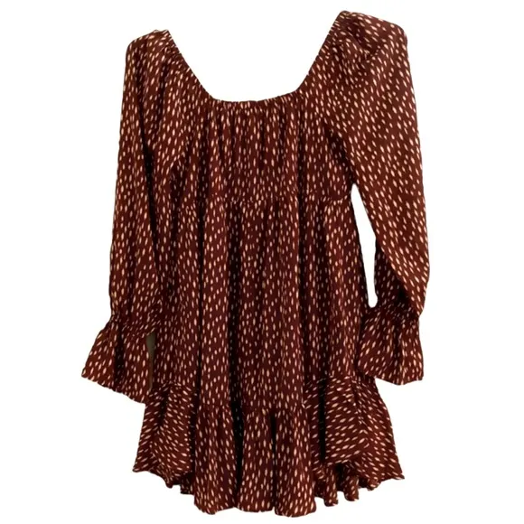 JOHNNY WAS Gorgeous Bell Sleeve Brick Red White Print Mini Dress Sz Smal…