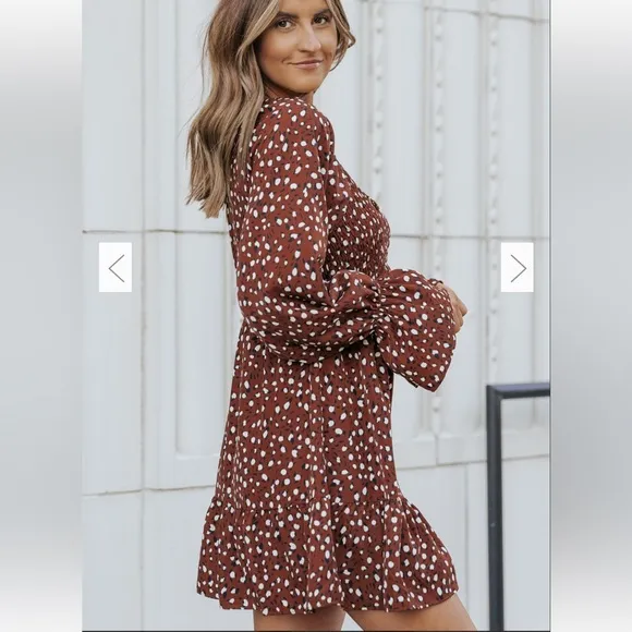 JOHNNY WAS Gorgeous Bell Sleeve Brick Red White Print Mini Dress Sz Smal…