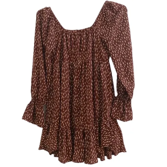 JOHNNY WAS Gorgeous Bell Sleeve Brick Red White Print Mini Dress Sz Smal…