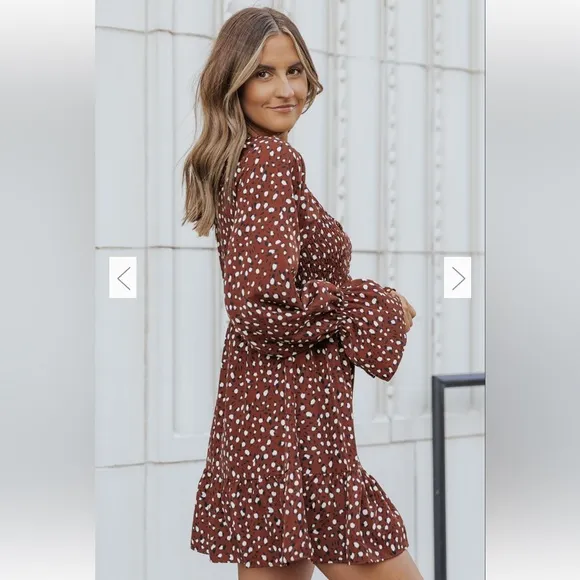 JOHNNY WAS Gorgeous Bell Sleeve Brick Red White Print Mini Dress Sz Smal…