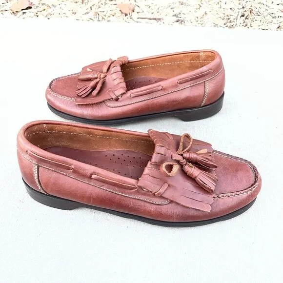Johnston &amp; Murphy brown leather loafer dress shoes tassel accent size 10