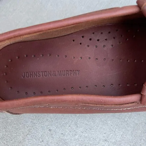 Johnston &amp; Murphy brown leather loafer dress shoes tassel accent size 10