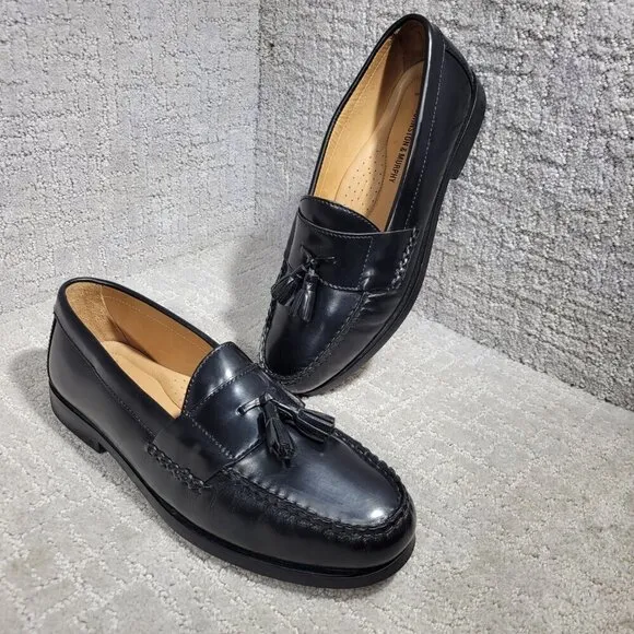 Johnston &amp; Murphy Hayes Men's Size 10M Black Leather Tassel Loafer Dress Shoes