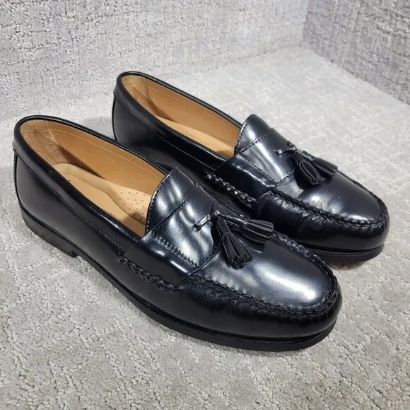 Johnston &amp; Murphy Hayes Men's Size 10M Black Leather Tassel Loafer Dress Shoes