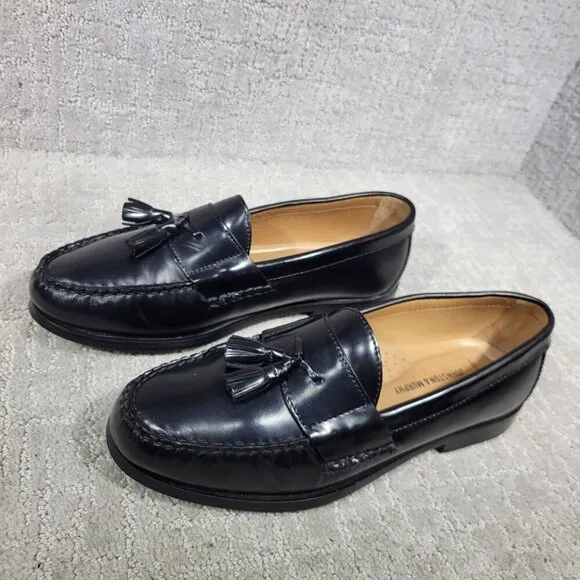 Johnston &amp; Murphy Hayes Men's Size 10M Black Leather Tassel Loafer Dress Shoes