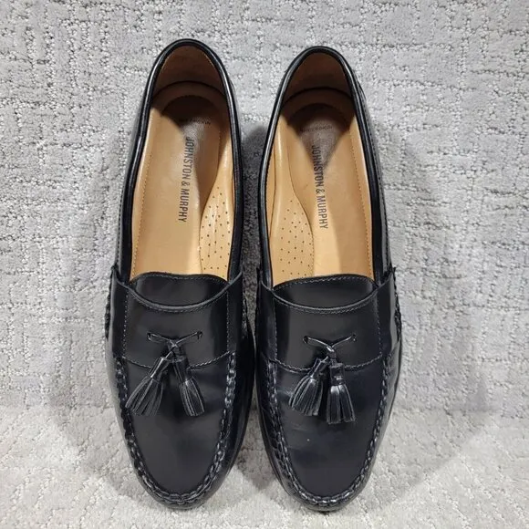 Johnston &amp; Murphy Hayes Men's Size 10M Black Leather Tassel Loafer Dress Shoes