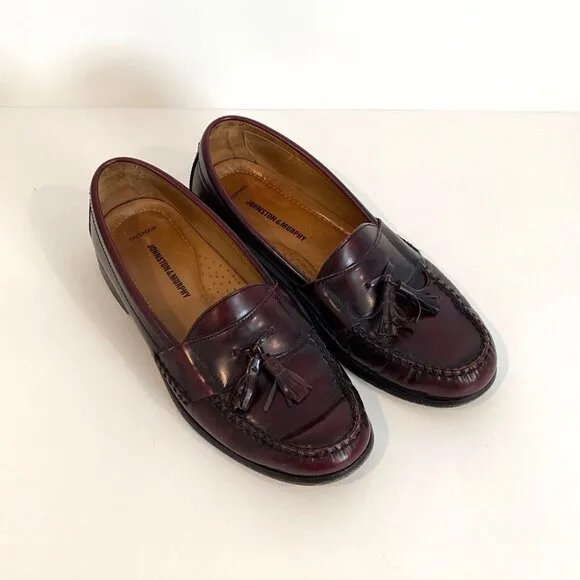 Johnston &amp; Murphy Hayes Tassel Loafers Shoes Mens  9 W Burgundy Leather 15-1094