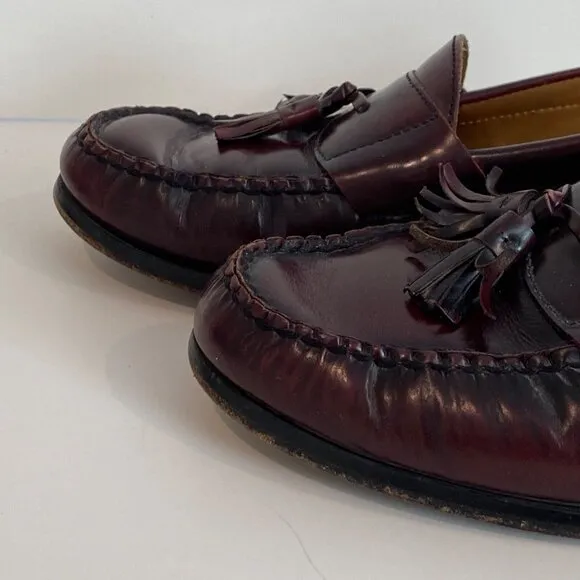 Johnston &amp; Murphy Hayes Tassel Loafers Shoes Mens  9 W Burgundy Leather 15-1094
