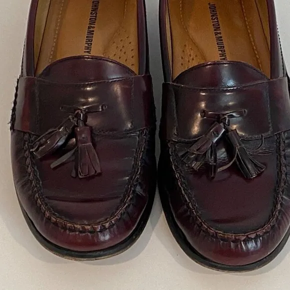 Johnston &amp; Murphy Hayes Tassel Loafers Shoes Mens  9 W Burgundy Leather 15-1094