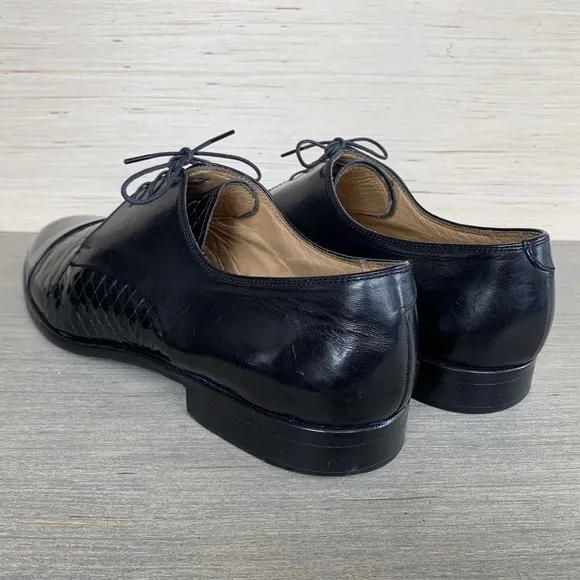 Johnston &amp; Murphy Men's 12 Cellini Black Croc Cap Toe Lace Up Oxford Dress Shoes
