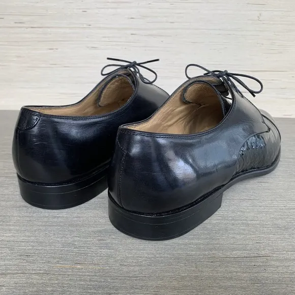 Johnston &amp; Murphy Men's 12 Cellini Black Croc Cap Toe Lace Up Oxford Dress Shoes