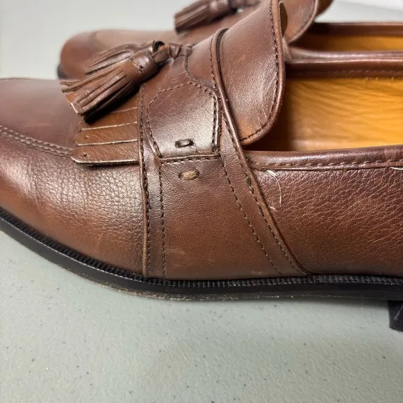 Johnston &amp; Murphy Men's Cognac Brown Leather Tassel Loafers Dress Shoes Size 8.5