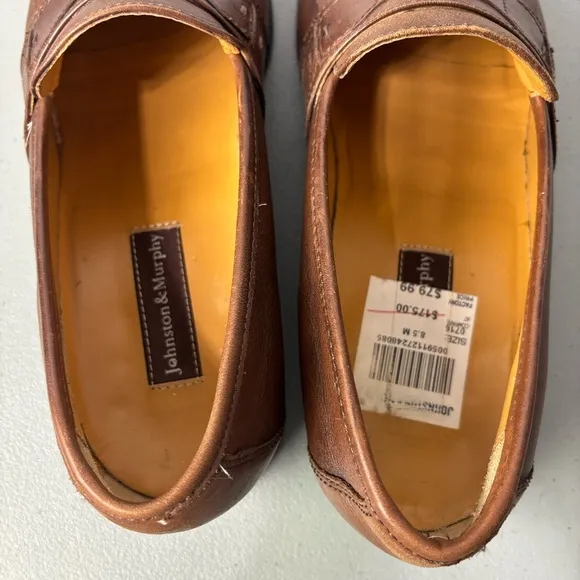 Johnston &amp; Murphy Men's Cognac Brown Leather Tassel Loafers Dress Shoes Size 8.5