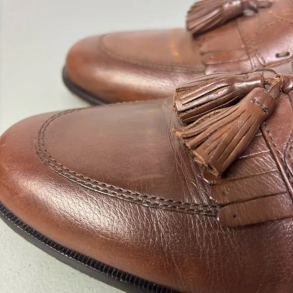 Johnston &amp; Murphy Men's Cognac Brown Leather Tassel Loafers Dress Shoes Size 8.5