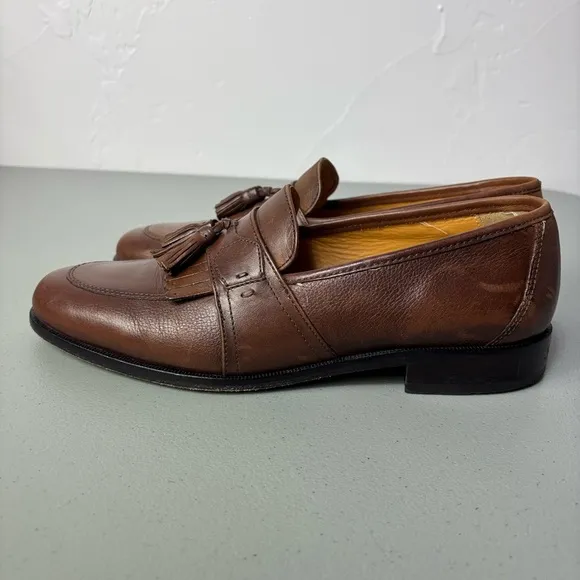Johnston &amp; Murphy Men's Cognac Brown Leather Tassel Loafers Dress Shoes Size 8.5