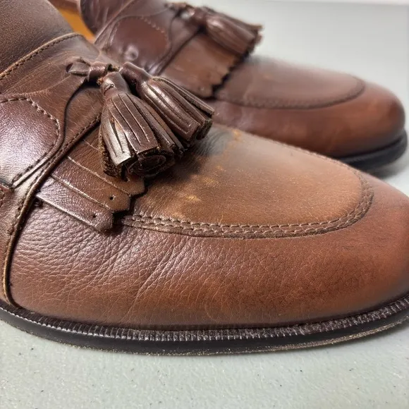 Johnston &amp; Murphy Men's Cognac Brown Leather Tassel Loafers Dress Shoes Size 8.5