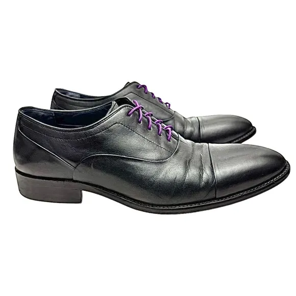 JOHNSTON &amp; MURPHY MEN'S DRESS OXFORD SHOES SIZE 9.5 M BLACK LEATHER EUC