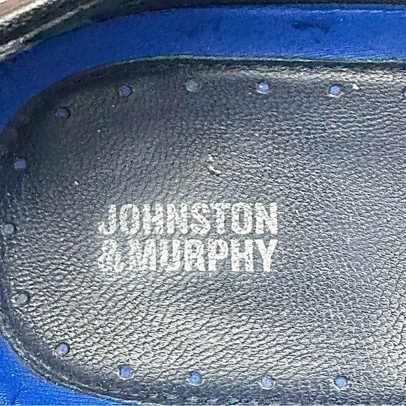 JOHNSTON &amp; MURPHY MEN'S DRESS OXFORD SHOES SIZE 9.5 M BLACK LEATHER EUC