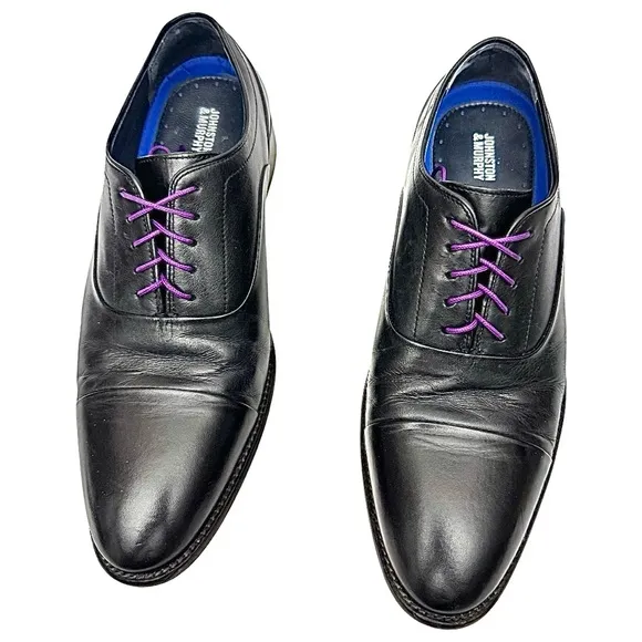 JOHNSTON &amp; MURPHY MEN'S DRESS OXFORD SHOES SIZE 9.5 M BLACK LEATHER EUC