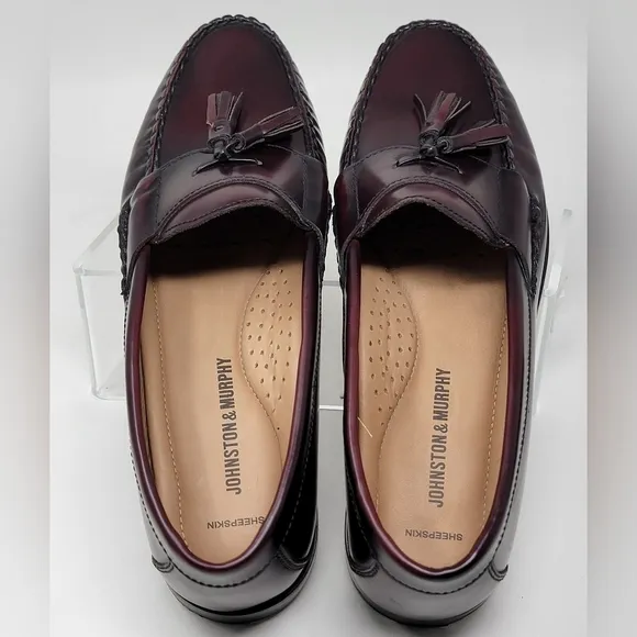 Johnston &amp; Murphy Me's Sz 8.5 Dress Loafer Shoes Brown Moc Toe Leather Pre-owned