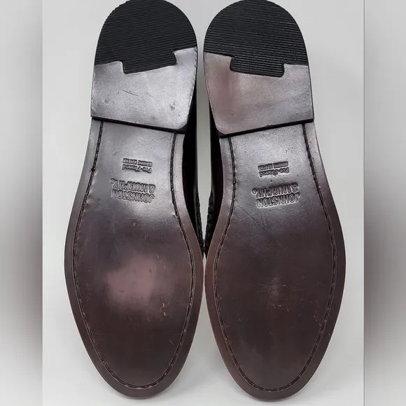 Johnston &amp; Murphy Me's Sz 8.5 Dress Loafer Shoes Brown Moc Toe Leather Pre-owned