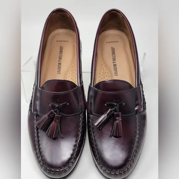 Johnston &amp; Murphy Me's Sz 8.5 Dress Loafer Shoes Brown Moc Toe Leather Pre-owned