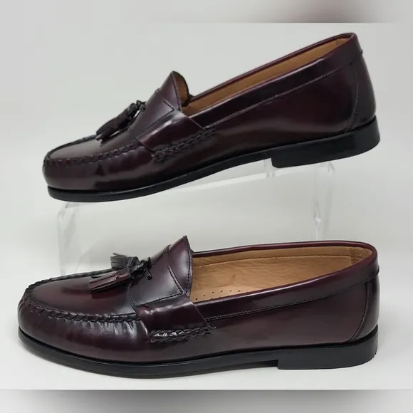 Johnston &amp; Murphy Me's Sz 8.5 Dress Loafer Shoes Brown Moc Toe Leather Pre-owned