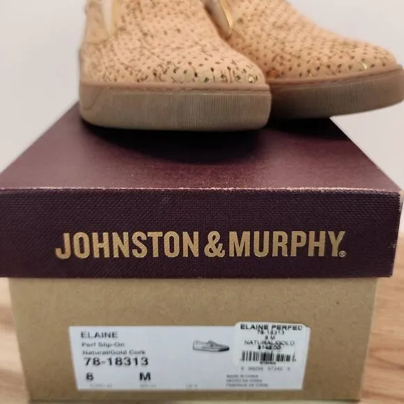 Johnston &amp; Murphy Women's Cork Gold Metallic Slip On Loafer Shoes Size 8
